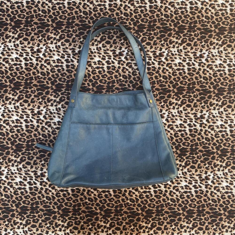 vtg blue leather shoulder bag